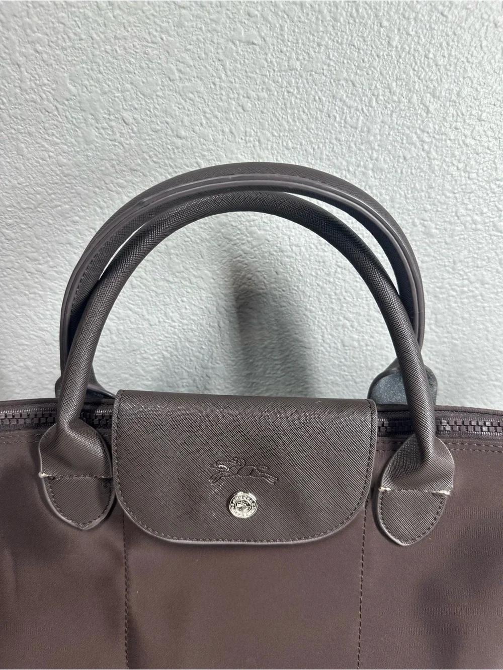 LONGCHAMP Le Pliage Original Dark Brown Tote Silver Hardware